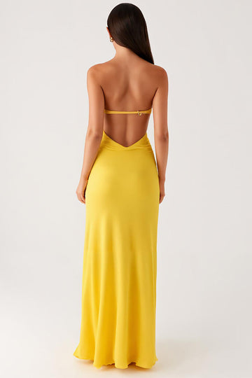 Strapless Yellow Chiffon Formal Dress